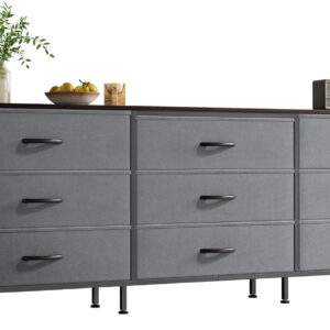 Huuger 63 Inch Dresser for Bedroom, Long Dresser for Closet with 9 Drawers, Large TV Stand for 55, 65, 70 Inch TV, Entertainment Center with Storage, Wide Chest of Drawers, Grey