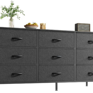 Huuger 63 Inch Dresser for Bedroom, Long Dresser for Closet with 9 Drawers, Large TV Stand for 55, 65, 70 Inch TV, Entertainment Center with Storage, Wide Chest of Drawers, Grey