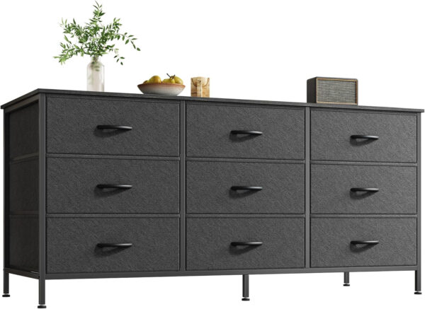 Huuger 63 Inch Dresser for Bedroom, Long Dresser for Closet with 9 Drawers, Large TV Stand for 55, 65, 70 Inch TV, Entertainment Center with Storage, Wide Chest of Drawers, Grey