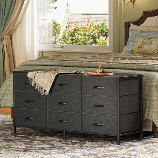 Huuger 63 Inch Dresser for Bedroom, Long Dresser for Closet with 9 Drawers, Large TV Stand for 55, 65, 70 Inch TV, Entertainment Center with Storage, Wide Chest of Drawers, Grey