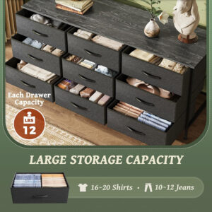 Huuger 63 Inch Dresser for Bedroom, Long Dresser for Closet with 9 Drawers, Large TV Stand for 55, 65, 70 Inch TV, Entertainment Center with Storage, Wide Chest of Drawers, Grey