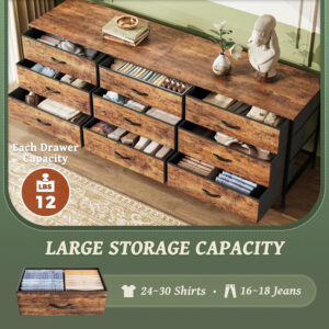 Huuger 63 Inch Dresser for Bedroom, Long Dresser for Closet with 9 Drawers, Large TV Stand for 55, 65, 70 Inch TV, Entertainment Center with Storage, Wide Chest of Drawers, Grey