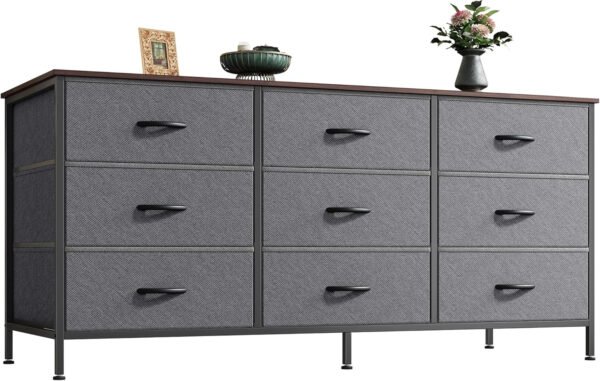 Huuger 63 Inch Dresser for Bedroom, Long Dresser for Closet with 9 Drawers, Large TV Stand for 55, 65, 70 Inch TV, Entertainment Center with Storage, Wide Chest of Drawers, Grey