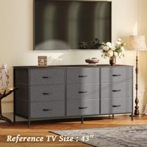 Huuger 63 Inch Dresser for Bedroom, Long Dresser for Closet with 9 Drawers, Large TV Stand for 55, 65, 70 Inch TV, Entertainment Center with Storage, Wide Chest of Drawers, Grey