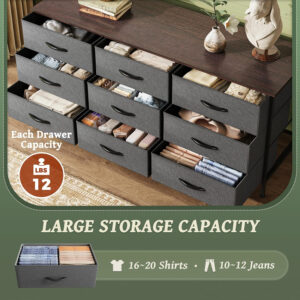 Huuger 63 Inch Dresser for Bedroom, Long Dresser for Closet with 9 Drawers, Large TV Stand for 55, 65, 70 Inch TV, Entertainment Center with Storage, Wide Chest of Drawers, Grey