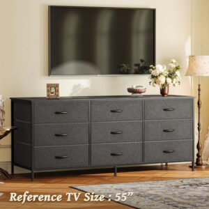 Huuger 63 Inch Dresser for Bedroom, Long Dresser for Closet with 9 Drawers, Large TV Stand for 55, 65, 70 Inch TV, Entertainment Center with Storage, Wide Chest of Drawers, Grey