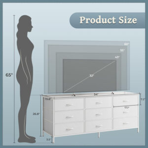 Huuger 63 Inch Dresser for Bedroom, Long Dresser for Closet with 9 Drawers, Large TV Stand for 55, 65, 70 Inch TV, Entertainment Center with Storage, Wide Chest of Drawers, Grey