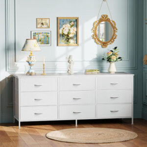 Huuger 63 Inch Dresser for Bedroom, Long Dresser for Closet with 9 Drawers, Large TV Stand for 55, 65, 70 Inch TV, Entertainment Center with Storage, Wide Chest of Drawers, Grey