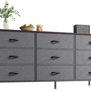 Huuger 63 Inch Dresser for Bedroom, Long Dresser for Closet with 9 Drawers, Large TV Stand for 55, 65, 70 Inch TV, Entertainment Center with Storage, Wide Chest of Drawers, Grey