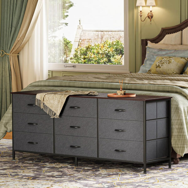Huuger 63 Inch Dresser for Bedroom, Long Dresser for Closet with 9 Drawers, Large TV Stand for 55, 65, 70 Inch TV, Entertainment Center with Storage, Wide Chest of Drawers, Grey