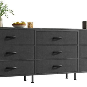 Huuger 63 Inch Dresser for Bedroom, Long Dresser for Closet with 9 Drawers, Large TV Stand for 55, 65, 70 Inch TV, Entertainment Center with Storage, Wide Chest of Drawers, Grey