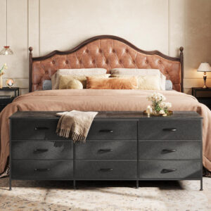 Huuger 63 Inch Dresser for Bedroom, Long Dresser for Closet with 9 Drawers, Large TV Stand for 55, 65, 70 Inch TV, Entertainment Center with Storage, Wide Chest of Drawers, Grey