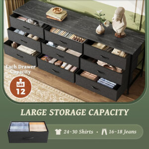 Huuger 63 Inch Dresser for Bedroom, Long Dresser for Closet with 9 Drawers, Large TV Stand for 55, 65, 70 Inch TV, Entertainment Center with Storage, Wide Chest of Drawers, Grey