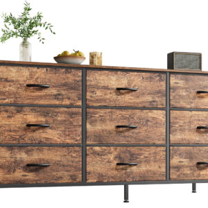 Huuger 63 Inch Dresser for Bedroom, Long Dresser for Closet with 9 Drawers, Large TV Stand for 55, 65, 70 Inch TV, Entertainment Center with Storage, Wide Chest of Drawers, Grey