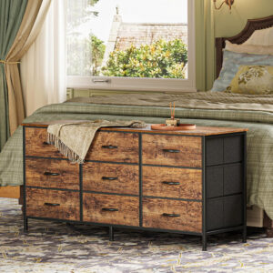 Huuger 63 Inch Dresser for Bedroom, Long Dresser for Closet with 9 Drawers, Large TV Stand for 55, 65, 70 Inch TV, Entertainment Center with Storage, Wide Chest of Drawers, Grey