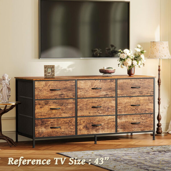 Huuger 63 Inch Dresser for Bedroom, Long Dresser for Closet with 9 Drawers, Large TV Stand for 55, 65, 70 Inch TV, Entertainment Center with Storage, Wide Chest of Drawers, Grey