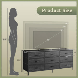 Huuger 63 Inch Dresser for Bedroom, Long Dresser for Closet with 9 Drawers, Large TV Stand for 55, 65, 70 Inch TV, Entertainment Center with Storage, Wide Chest of Drawers, Grey