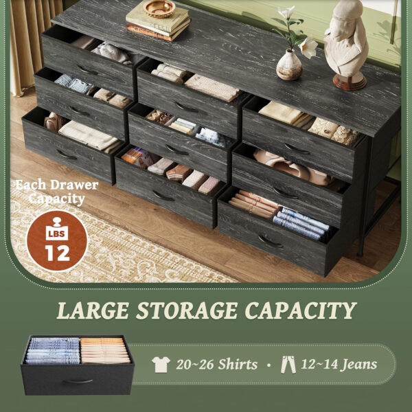 Huuger 63 Inch Dresser for Bedroom, Long Dresser for Closet with 9 Drawers, Large TV Stand for 55, 65, 70 Inch TV, Entertainment Center with Storage, Wide Chest of Drawers, Grey