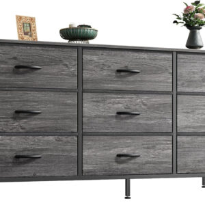 Huuger 63 Inch Dresser for Bedroom, Long Dresser for Closet with 9 Drawers, Large TV Stand for 55, 65, 70 Inch TV, Entertainment Center with Storage, Wide Chest of Drawers, Grey