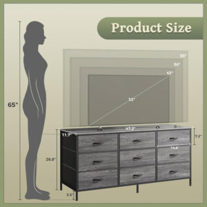 Huuger 63 Inch Dresser for Bedroom, Long Dresser for Closet with 9 Drawers, Large TV Stand for 55, 65, 70 Inch TV, Entertainment Center with Storage, Wide Chest of Drawers, Grey
