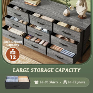 Huuger 63 Inch Dresser for Bedroom, Long Dresser for Closet with 9 Drawers, Large TV Stand for 55, 65, 70 Inch TV, Entertainment Center with Storage, Wide Chest of Drawers, Grey