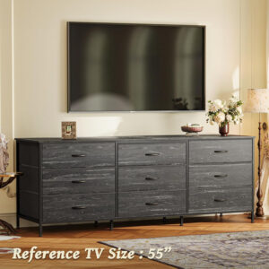 Huuger 63 Inch Dresser for Bedroom, Long Dresser for Closet with 9 Drawers, Large TV Stand for 55, 65, 70 Inch TV, Entertainment Center with Storage, Wide Chest of Drawers, Grey