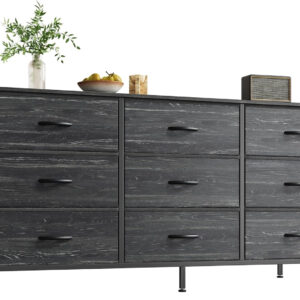 Huuger 63 Inch Dresser for Bedroom, Long Dresser for Closet with 9 Drawers, Large TV Stand for 55, 65, 70 Inch TV, Entertainment Center with Storage, Wide Chest of Drawers, Grey