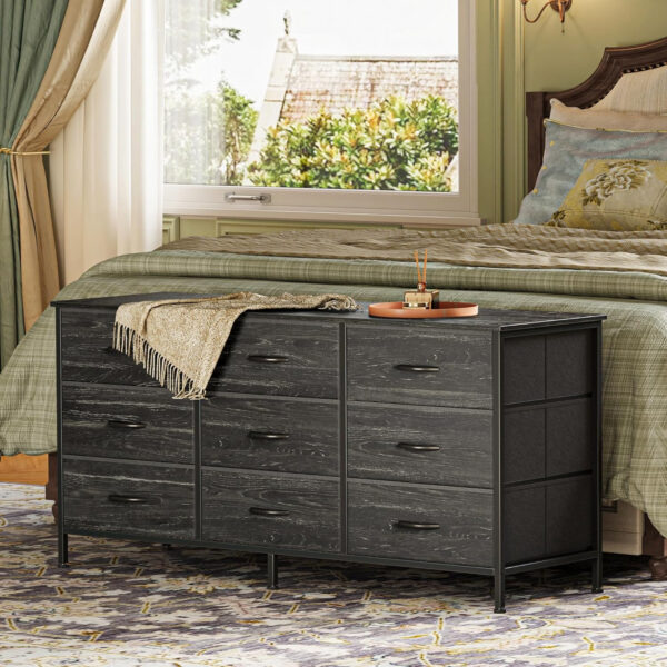 Huuger 63 Inch Dresser for Bedroom, Long Dresser for Closet with 9 Drawers, Large TV Stand for 55, 65, 70 Inch TV, Entertainment Center with Storage, Wide Chest of Drawers, Grey