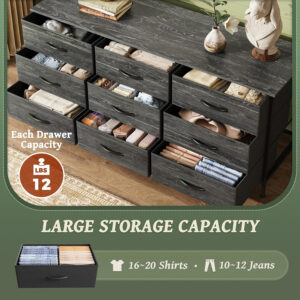 Huuger 63 Inch Dresser for Bedroom, Long Dresser for Closet with 9 Drawers, Large TV Stand for 55, 65, 70 Inch TV, Entertainment Center with Storage, Wide Chest of Drawers, Grey