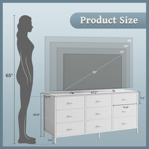 Huuger 63 Inch Dresser for Bedroom, Long Dresser for Closet with 9 Drawers, Large TV Stand for 55, 65, 70 Inch TV, Entertainment Center with Storage, Wide Chest of Drawers, Grey