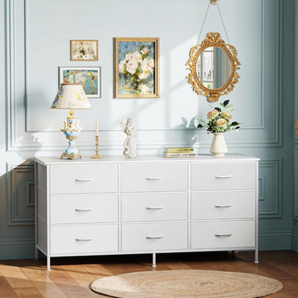 Huuger 63 Inch Dresser for Bedroom, Long Dresser for Closet with 9 Drawers, Large TV Stand for 55, 65, 70 Inch TV, Entertainment Center with Storage, Wide Chest of Drawers, Grey