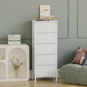 Fixwal White Tall Dresser for Bedroom, Closet Organizers and Storage Tall Fabric Dresser for Closet, Drawer Organizer with 5 Drawers, Bedroom Furniture