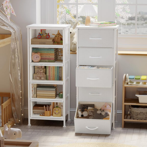 Fixwal White Tall Dresser for Bedroom, Closet Organizers and Storage Tall Fabric Dresser for Closet, Drawer Organizer with 5 Drawers, Bedroom Furniture