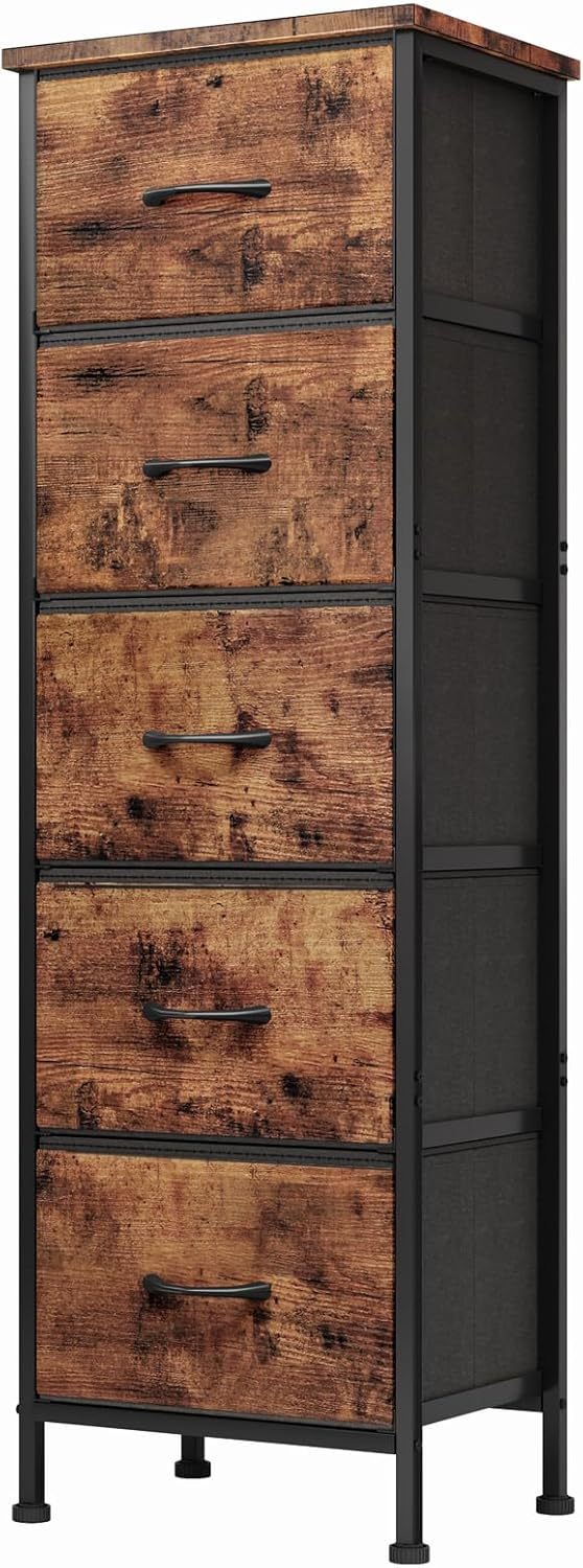 Fixwal White Tall Dresser for Bedroom, Closet Organizers and Storage Tall Fabric Dresser for Closet, Drawer Organizer with 5 Drawers, Bedroom Furniture