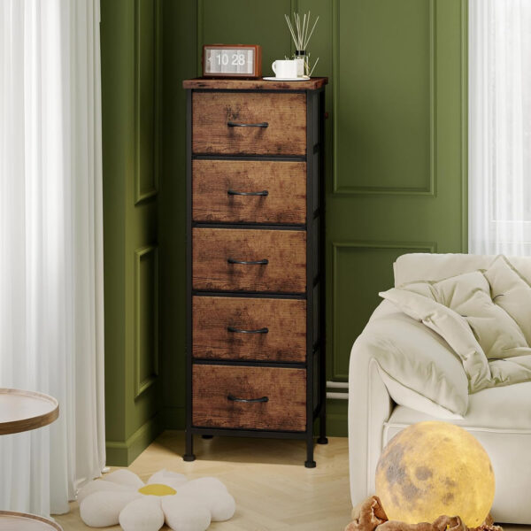 Fixwal White Tall Dresser for Bedroom, Closet Organizers and Storage Tall Fabric Dresser for Closet, Drawer Organizer with 5 Drawers, Bedroom Furniture