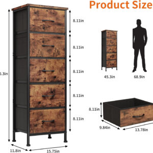 Fixwal White Tall Dresser for Bedroom, Closet Organizers and Storage Tall Fabric Dresser for Closet, Drawer Organizer with 5 Drawers, Bedroom Furniture