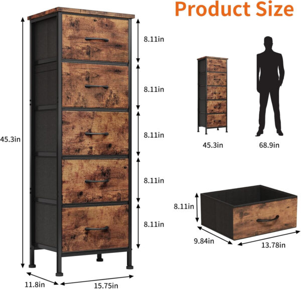 Fixwal White Tall Dresser for Bedroom, Closet Organizers and Storage Tall Fabric Dresser for Closet, Drawer Organizer with 5 Drawers, Bedroom Furniture