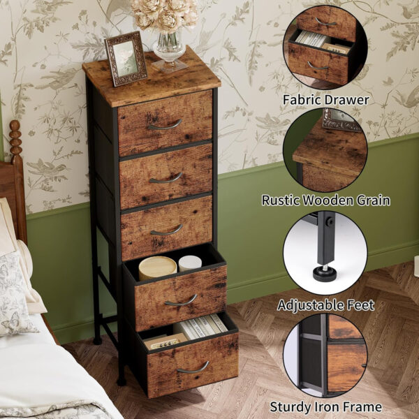 Fixwal White Tall Dresser for Bedroom, Closet Organizers and Storage Tall Fabric Dresser for Closet, Drawer Organizer with 5 Drawers, Bedroom Furniture