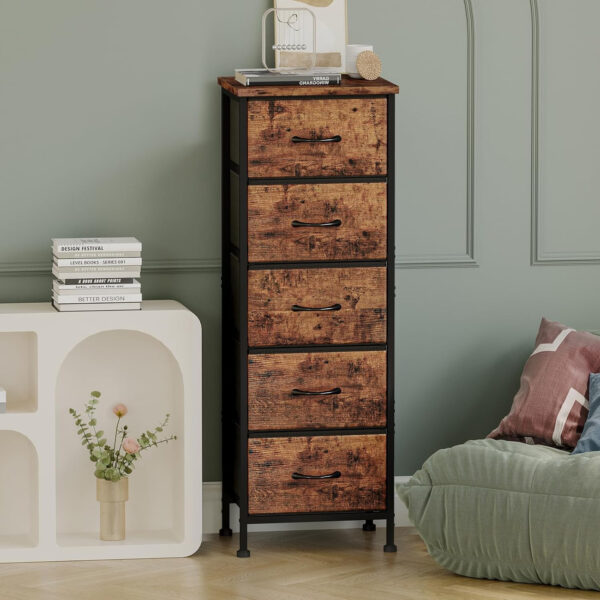 Fixwal White Tall Dresser for Bedroom, Closet Organizers and Storage Tall Fabric Dresser for Closet, Drawer Organizer with 5 Drawers, Bedroom Furniture