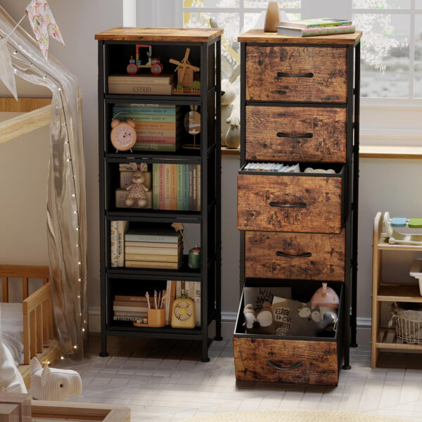 Fixwal White Tall Dresser for Bedroom, Closet Organizers and Storage Tall Fabric Dresser for Closet, Drawer Organizer with 5 Drawers, Bedroom Furniture