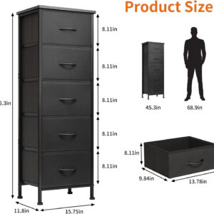 Fixwal White Tall Dresser for Bedroom, Closet Organizers and Storage Tall Fabric Dresser for Closet, Drawer Organizer with 5 Drawers, Bedroom Furniture