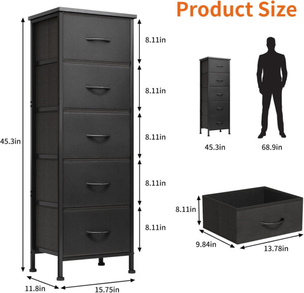 Fixwal White Tall Dresser for Bedroom, Closet Organizers and Storage Tall Fabric Dresser for Closet, Drawer Organizer with 5 Drawers, Bedroom Furniture