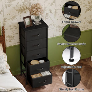 Fixwal White Tall Dresser for Bedroom, Closet Organizers and Storage Tall Fabric Dresser for Closet, Drawer Organizer with 5 Drawers, Bedroom Furniture