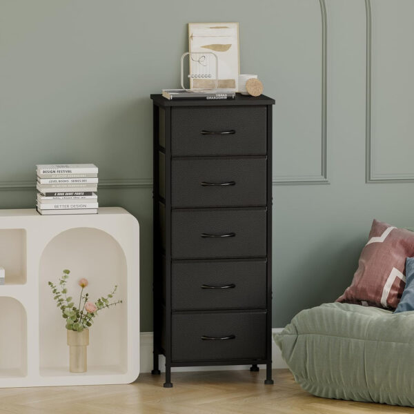 Fixwal White Tall Dresser for Bedroom, Closet Organizers and Storage Tall Fabric Dresser for Closet, Drawer Organizer with 5 Drawers, Bedroom Furniture