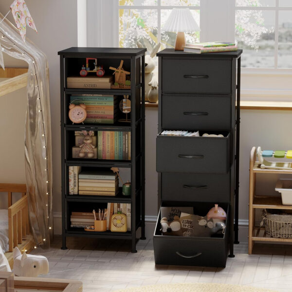 Fixwal White Tall Dresser for Bedroom, Closet Organizers and Storage Tall Fabric Dresser for Closet, Drawer Organizer with 5 Drawers, Bedroom Furniture