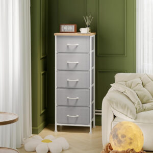 Fixwal White Tall Dresser for Bedroom, Closet Organizers and Storage Tall Fabric Dresser for Closet, Drawer Organizer with 5 Drawers, Bedroom Furniture