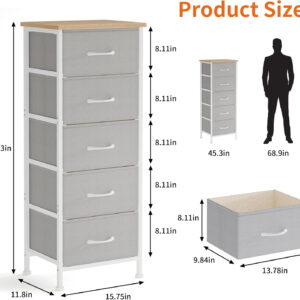 Fixwal White Tall Dresser for Bedroom, Closet Organizers and Storage Tall Fabric Dresser for Closet, Drawer Organizer with 5 Drawers, Bedroom Furniture