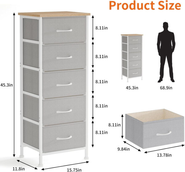 Fixwal White Tall Dresser for Bedroom, Closet Organizers and Storage Tall Fabric Dresser for Closet, Drawer Organizer with 5 Drawers, Bedroom Furniture