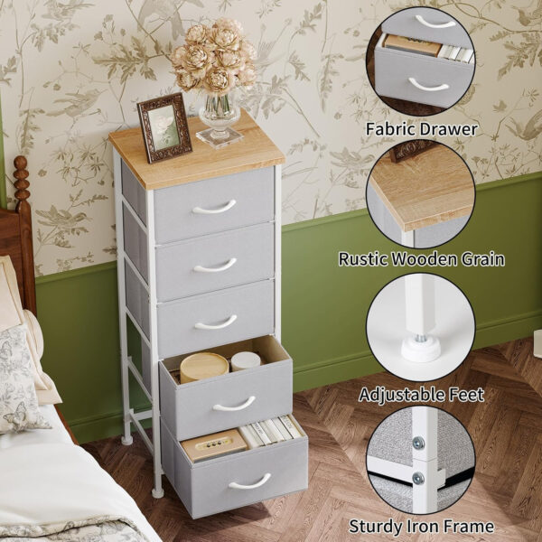 Fixwal White Tall Dresser for Bedroom, Closet Organizers and Storage Tall Fabric Dresser for Closet, Drawer Organizer with 5 Drawers, Bedroom Furniture