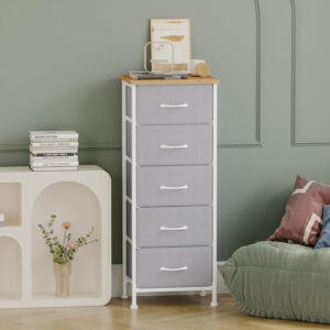 Fixwal White Tall Dresser for Bedroom, Closet Organizers and Storage Tall Fabric Dresser for Closet, Drawer Organizer with 5 Drawers, Bedroom Furniture